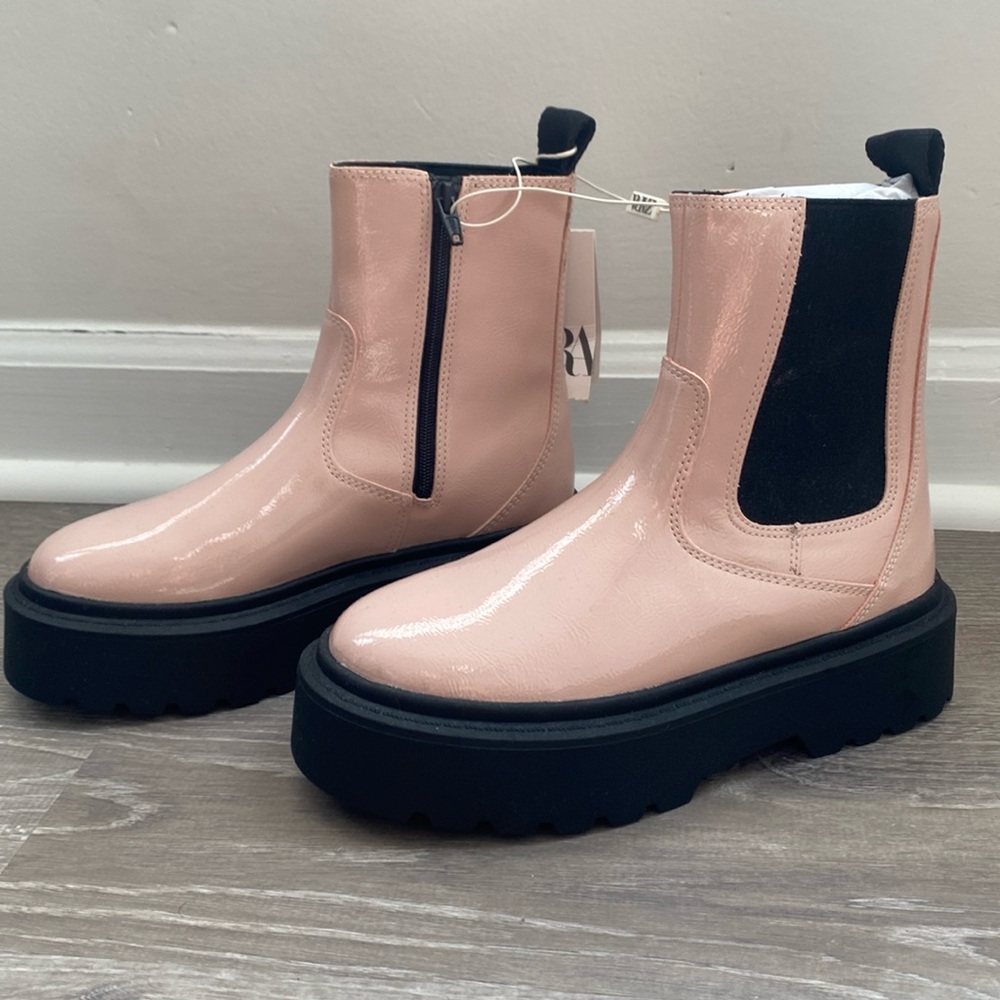 Zara Pink patent leather ankle boots! Brand new with tags! Same day shipping!